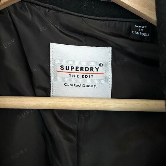 SuperDry Buckle The Edit Wool Blend Black Coat Size Medium - Picture 9 of 9